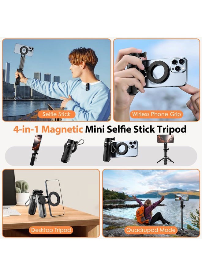 CloudValley Upgraded Magnetic Mini Selfie Stick Tripod with 2 Fill Lights, 4-in-1 Pocket Size Phone Tripod with 360° Rotation, Rechargeable Bluetooth Remote, Foldable Grip for iPhone Vlog Photo Video - Image 3