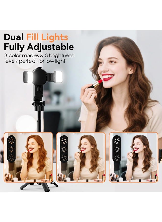 CloudValley Upgraded Magnetic Mini Selfie Stick Tripod with 2 Fill Lights, 4-in-1 Pocket Size Phone Tripod with 360° Rotation, Rechargeable Bluetooth Remote, Foldable Grip for iPhone Vlog Photo Video - Image 2