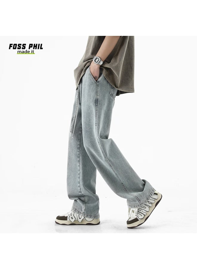 Foss Phil Vintage Jeans For Men, Spring And Summer Casual American High Street Straight Loose Wide-leg Pants, K526 Nostalgic Blue, 2XL - Image 3