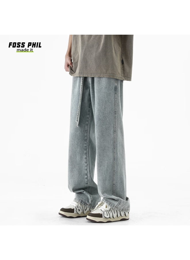 Foss Phil Vintage Jeans For Men, Spring And Summer Casual American High Street Straight Loose Wide-leg Pants, K526 Nostalgic Blue, 2XL - Image 1