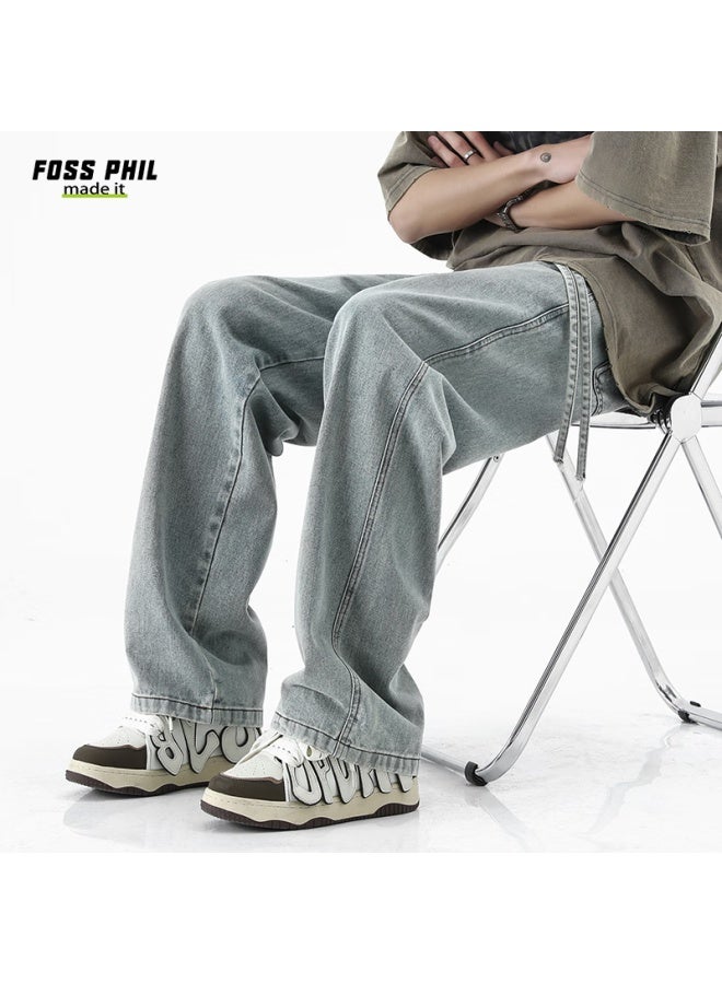 Foss Phil Vintage Jeans For Men, Spring And Summer Casual American High Street Straight Loose Wide-leg Pants, K526 Nostalgic Blue, 2XL - Image 4
