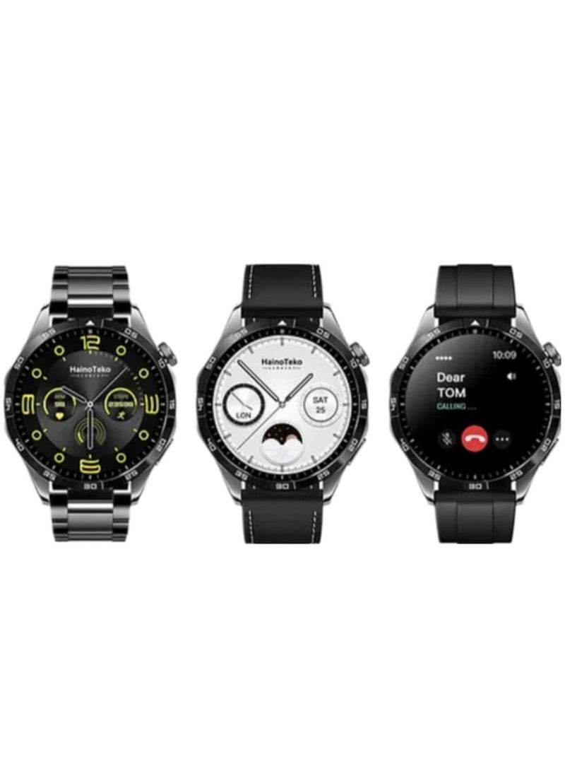 Haino Teko RW44 Round Screen AMOLED Display Smart Watch With 3 Pair Straps and Wireless Charger For Gents and Boys - Image 1