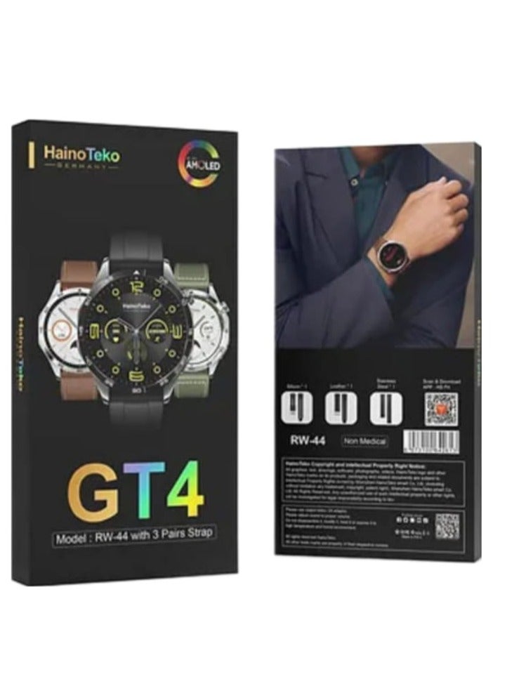 Haino Teko RW44 Round Screen AMOLED Display Smart Watch With 3 Pair Straps and Wireless Charger For Gents and Boys - Image 4