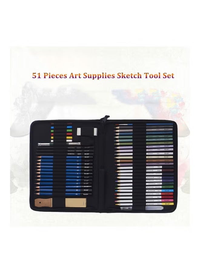 H&B 51pcsset Professional Drawing Kit Wood Pencil Sketching Pencils Art Sketch Painting Supplies with Carrying Bag - Image 5