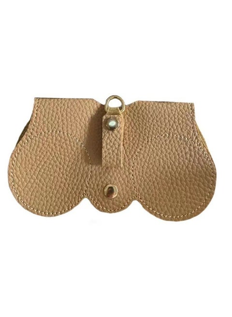 Soft Leather Glasses Bag Portable Eyeglasses and Sunglasses Case Glasses Clips with Strap  (Khaki)