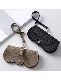 Generic Soft Leather Glasses Bag Portable Eyeglasses and Sunglasses Case Glasses Clips with Strap  (Khaki)  - Image 2