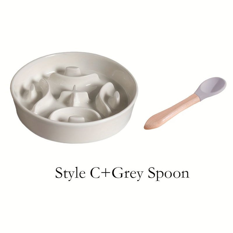 Ceramic Slow Feeder Pet Dish for Cats Dogs Style B Spoon - Image 3