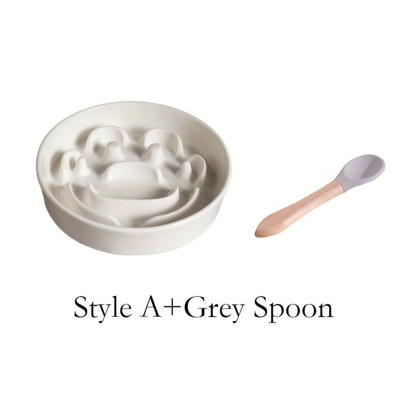 Ceramic Slow Feeder Pet Dish for Cats Dogs Style B Spoon - Image 1
