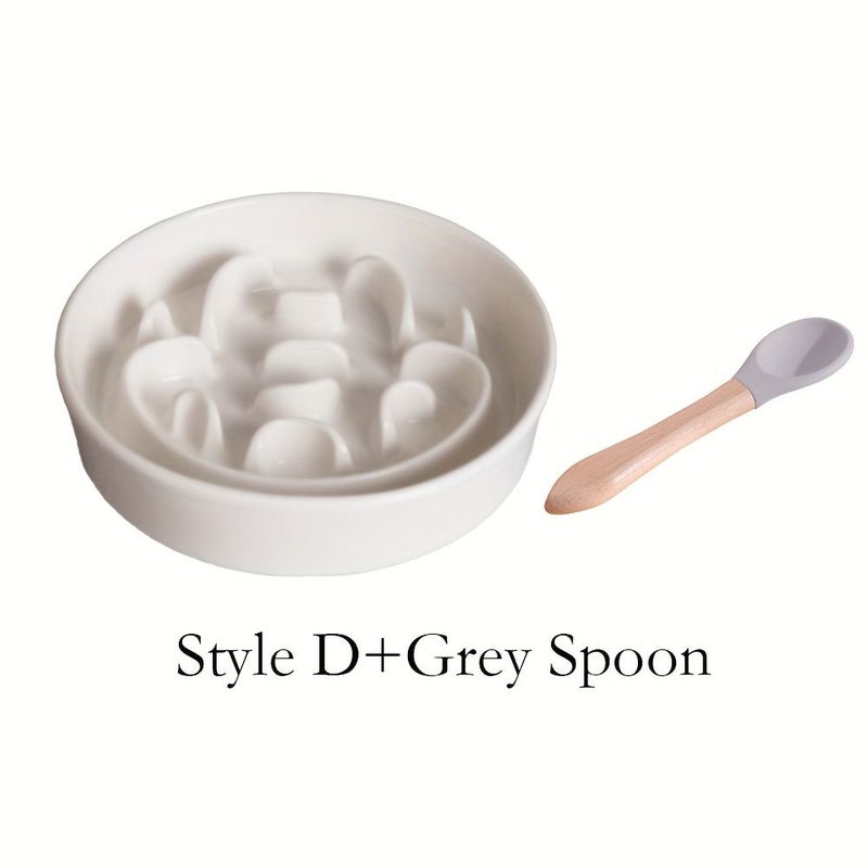 Ceramic Slow Feeder Pet Dish for Cats Dogs Style B Spoon - Image 4