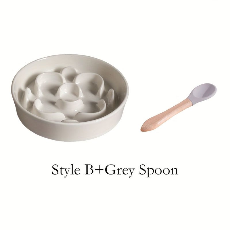 Ceramic Slow Feeder Pet Dish for Cats Dogs Style B Spoon - Image 5