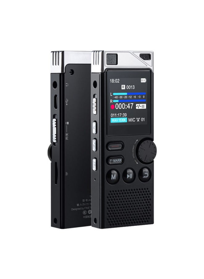 شاشة كبيرة لحفظ التسجيل، مضخم خارجي، مشغل Mp3، قابس خارجي، بطاقة TF، مسجل AGC ذكي لتقليل الضوضاء، مسجل للطلاب - اللون: أسود - السعة: 8 جيجابايت - Image 1