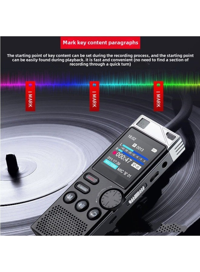 شاشة كبيرة لحفظ التسجيل، مضخم خارجي، مشغل Mp3، قابس خارجي، بطاقة TF، مسجل AGC ذكي لتقليل الضوضاء، مسجل للطلاب - اللون: أسود - السعة: 8 جيجابايت - Image 4