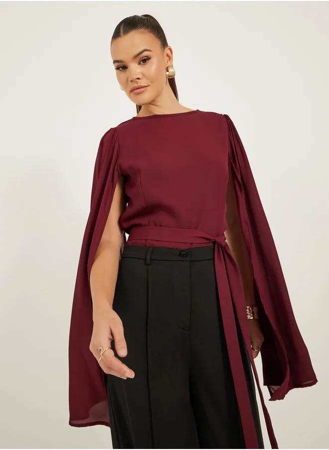 ستايلي Solid Round Neck Cape Sleeve Blouse