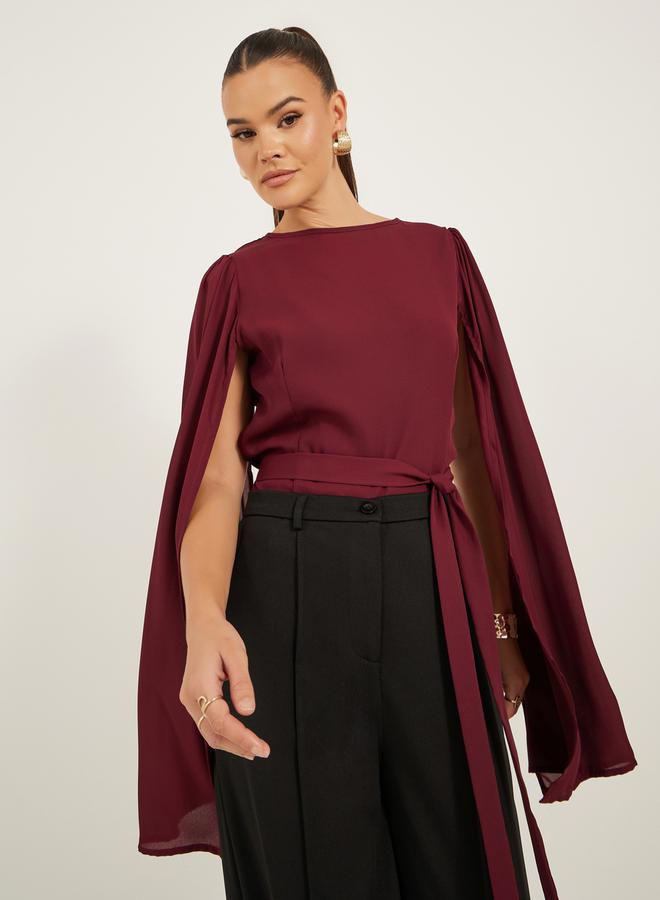 ستايلي بلوزة ستايلي بياقة مستديرة وأكمام كاب - Image 1