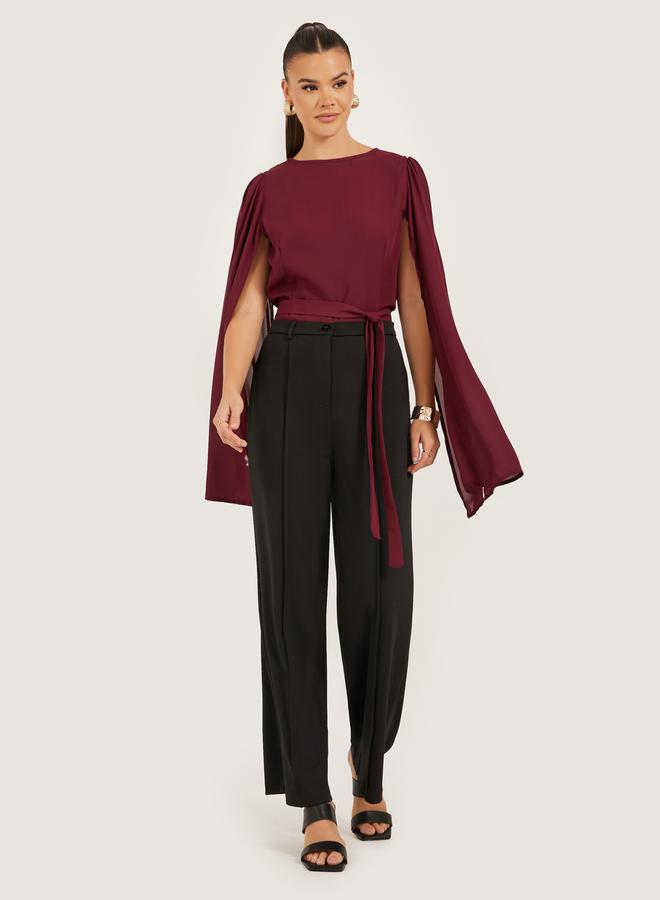 ستايلي بلوزة ستايلي بياقة مستديرة وأكمام كاب - Image 2