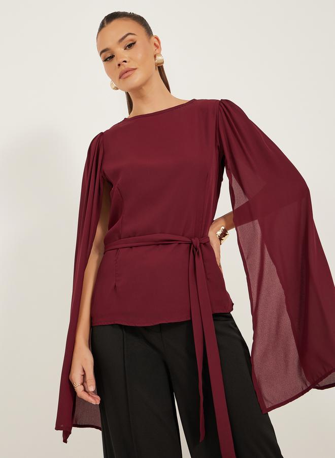 ستايلي بلوزة ستايلي بياقة مستديرة وأكمام كاب - Image 3