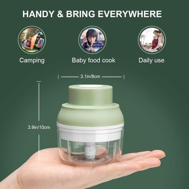 Sunhanny Electric Garlic Chopper Mini, Garlic Masher Crusher, Food Processor Small with Garlic Peeler And Spoon (100ML/3.3FL OZ, Green) 3.1 * 3.1 * 3.9 IN - Image 2