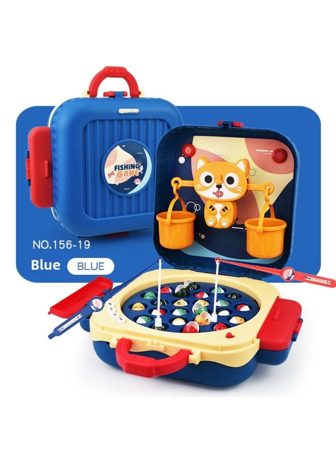 Children's Electric Magnetic Fishing Table Toy Backpack Sailboat Multi-function Early Education Music Rotating Fishing Plate-Color:156-19 Balance Backpack Fishing Table Blue - Image 1