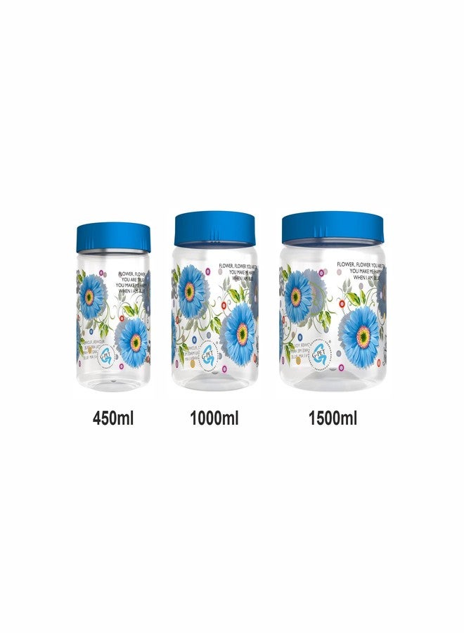 G-PET مجموعة حاويات بلاستيكية زرقاء مطبوعة من مادة GPET، تتكون من 9 قطع: 1500 مل (3 قطع)، 1000 مل (3 قطع)، 450 مل (3 قطع). حاويات بلاستيكية للبقالة | حاويات للمطبخ المنزلي | مجموعة برطمانات بلاستيكية - Image 3