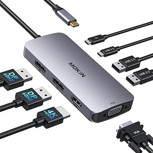 Mokin USB C Docking Station Dual DisplayPort 8 in 1 USB Hub with 2 DP HDMI VGA USB C 20 A 20 PD Charging Port Multi Monitor Adapter for DellHPLenovo Laptops - Image 1