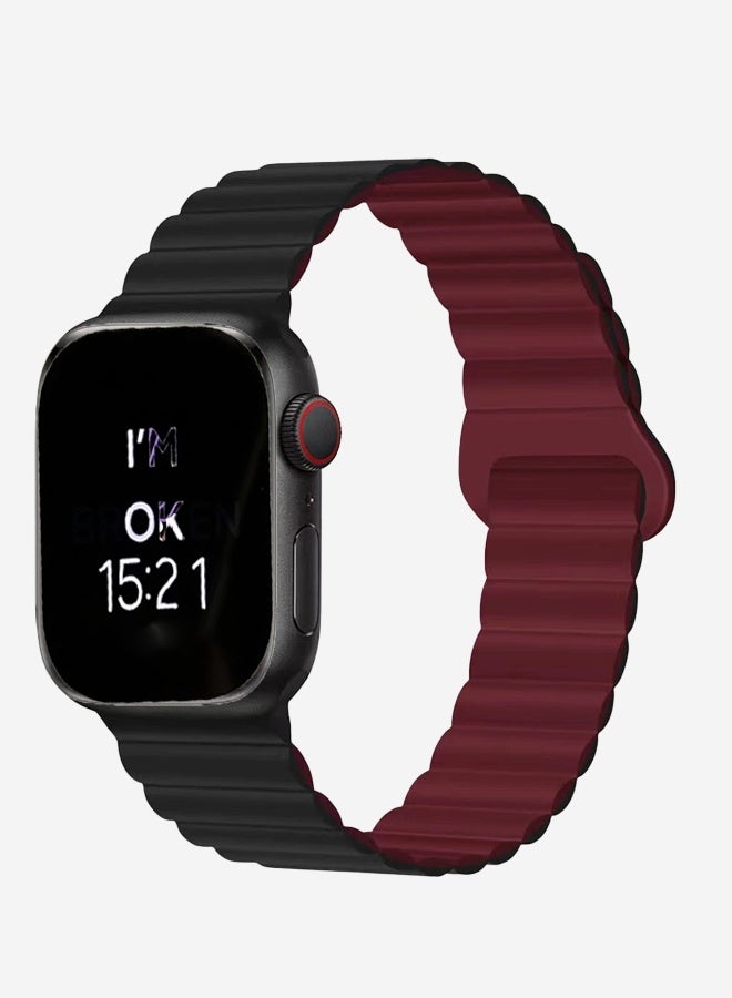 Lightweight Sport Strap for Apple Watch - Silicone Magnetic Band for Ultra 2/Series 10/9/8/SE, Secure Closure (49/46/45/44/42mm, Black/Wine Red) - Image 1