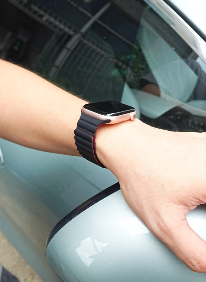Lightweight Sport Strap for Apple Watch - Silicone Magnetic Band for Ultra 2/Series 10/9/8/SE, Secure Closure (49/46/45/44/42mm, Black/Wine Red) - Image 2