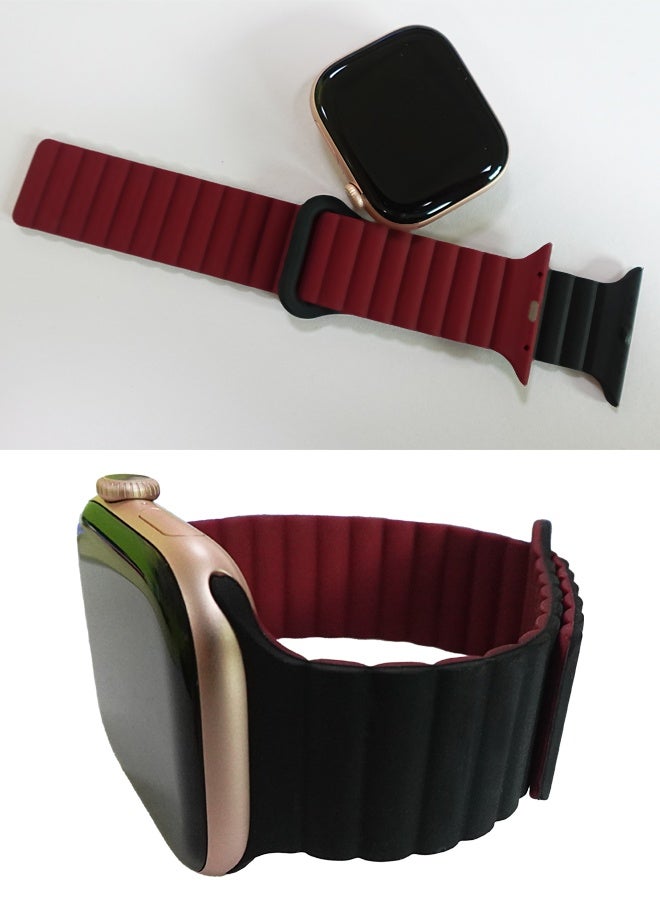 Lightweight Sport Strap for Apple Watch - Silicone Magnetic Band for Ultra 2/Series 10/9/8/SE, Secure Closure (49/46/45/44/42mm, Black/Wine Red) - Image 3