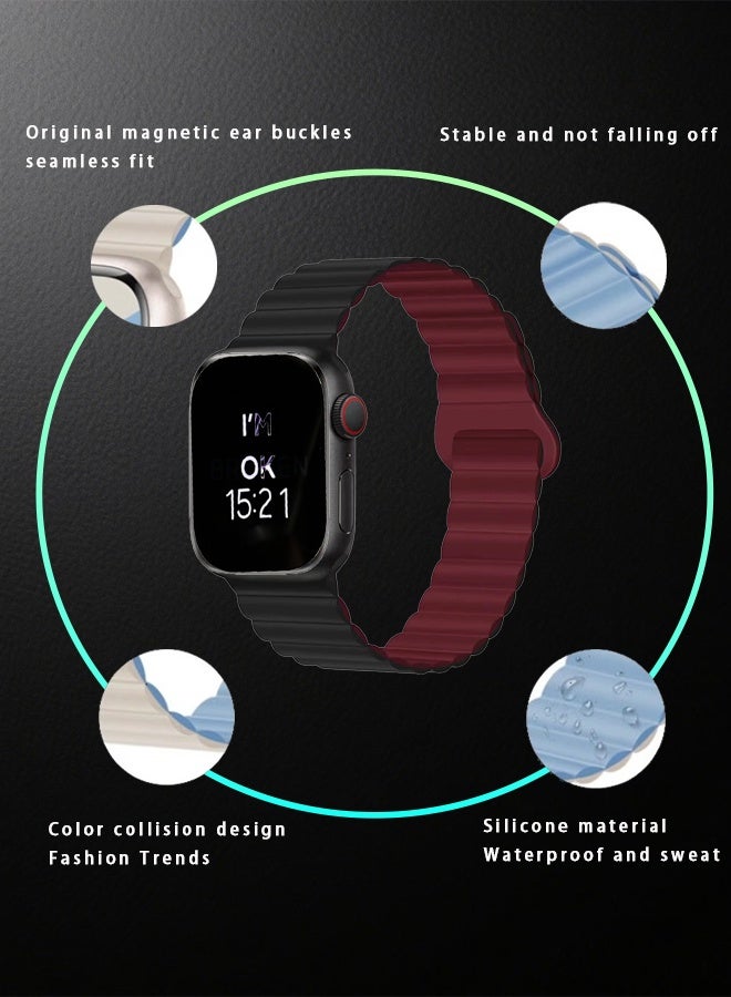 Lightweight Sport Strap for Apple Watch - Silicone Magnetic Band for Ultra 2/Series 10/9/8/SE, Secure Closure (49/46/45/44/42mm, Black/Wine Red) - Image 4