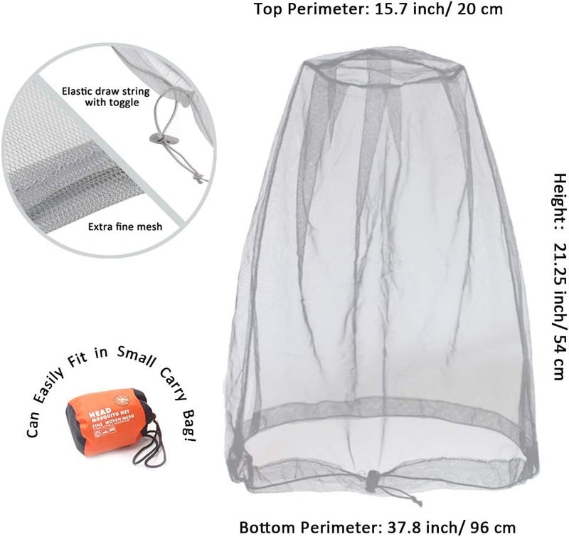 Cinvo Head Net Hat - Bug Face Netting for No See Ums, Insects & Gnats - Spacious Net Room - Free Stock Pouches - Grey - Image 2