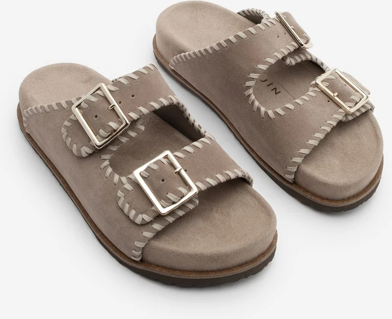 مارجين Women's Genuine Leather Double Banded Rope Casual Slippers Hanset