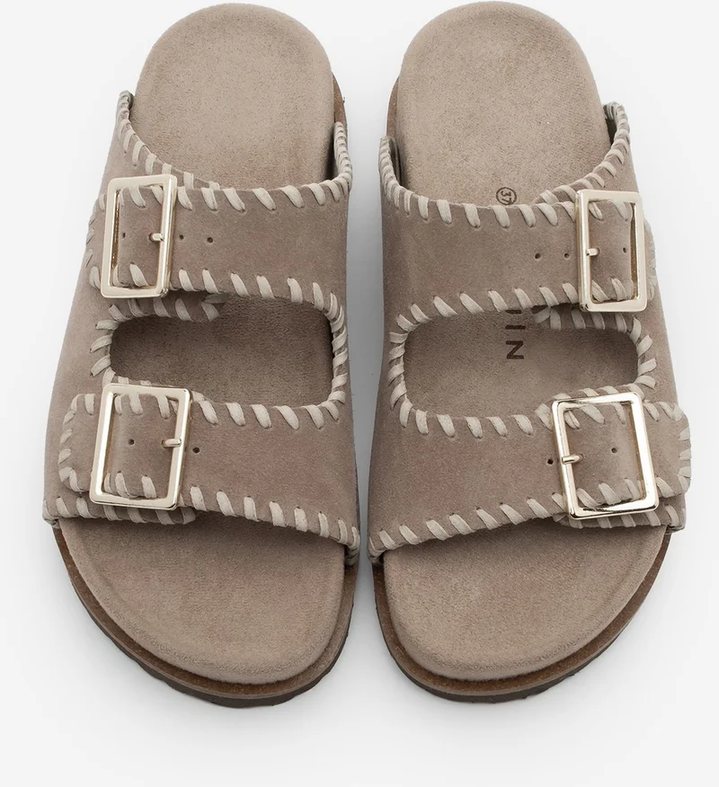 مارجين Women's Genuine Leather Double Banded Rope Casual Slippers Hanset
