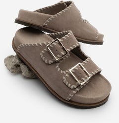 MARJIN Women's Genuine Leather Double Banded Rope Casual Slippers Hanset  - Image 1