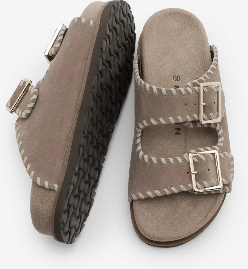 مارجين Women's Genuine Leather Double Banded Rope Casual Slippers Hanset
