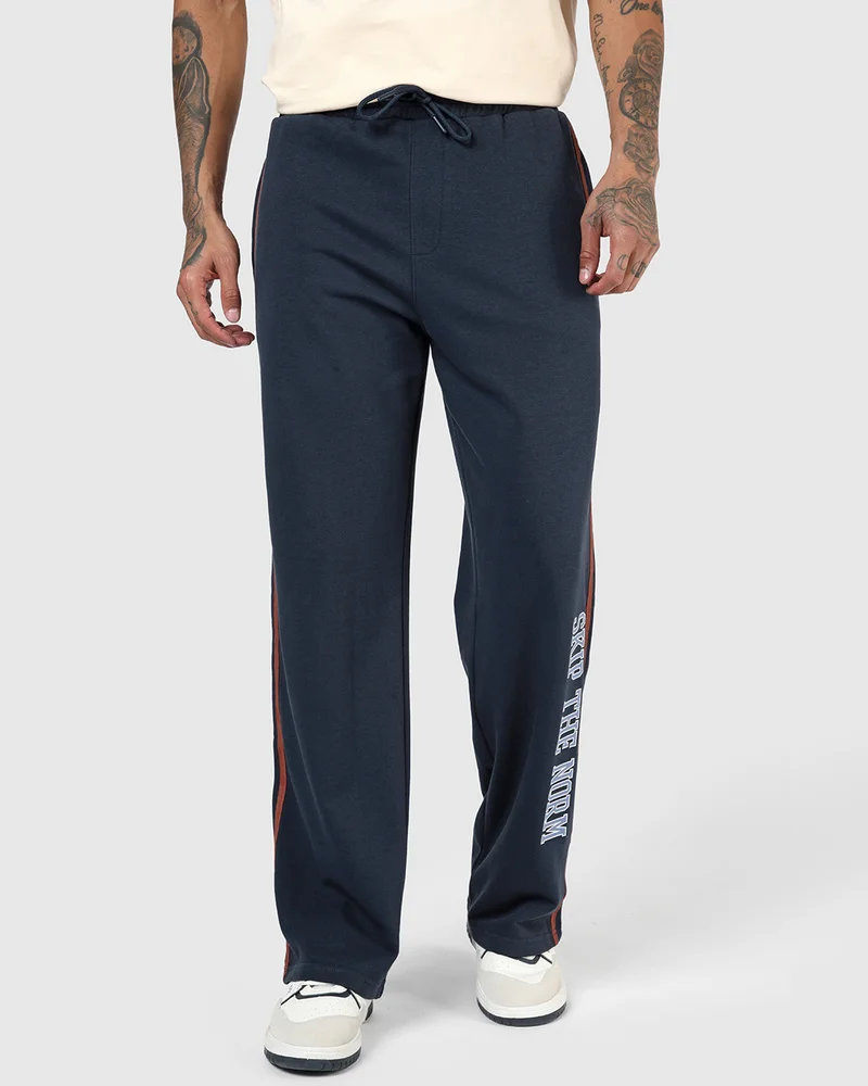 بيواكوف Men's Navy Blue Typography Straight Fit Track Pants