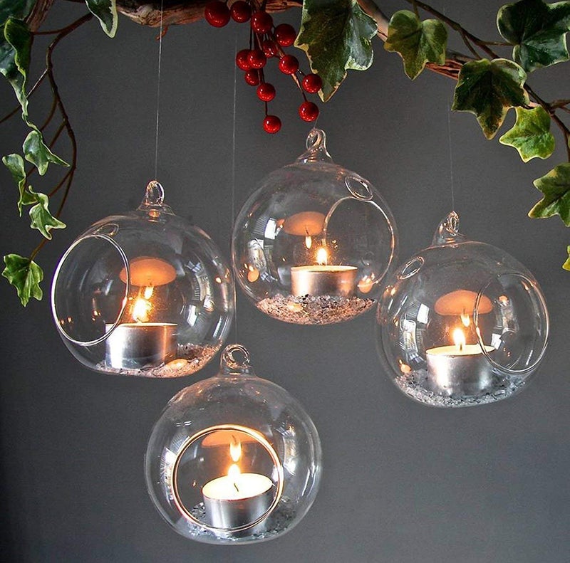 The Decor Affair Tealight Glass Candle Holders Crystal Clear Hanging Glass Planters for Indoor and Outdoor Decoration, Hanging Glass pots for Candle, Home Decor, Set of 4 - Image 1