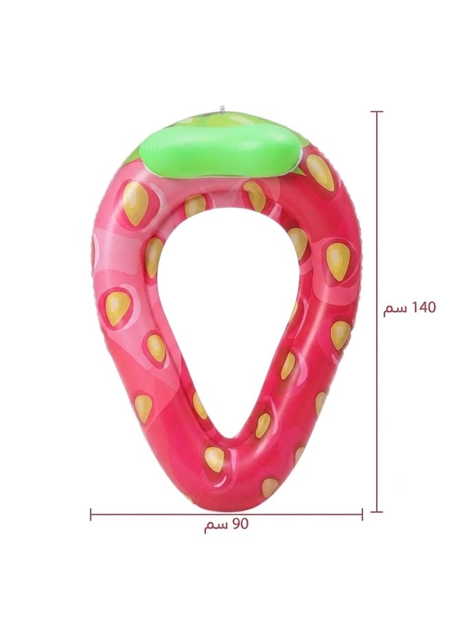 Inflatable Strawberry Pool Float Lounge with Comfortable Headrest and Cooling Mesh Bottom (140x90 cm) - Image 4