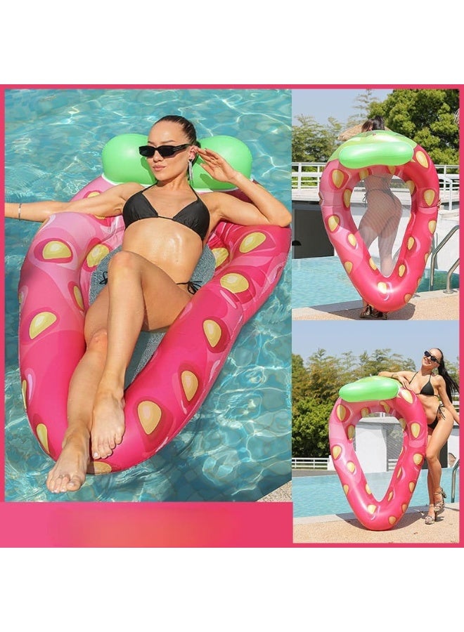 Inflatable Strawberry Pool Float Lounge with Comfortable Headrest and Cooling Mesh Bottom (140x90 cm) - Image 3