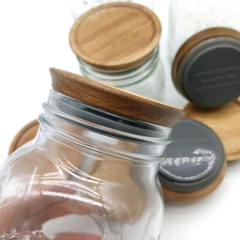INOOMP Sealed Glass Jar Lids with 70mm Wooden Acacia Covers, Reusable Mason Canister Sealing Caps for Household Storage, 2pcs Set - Image 4