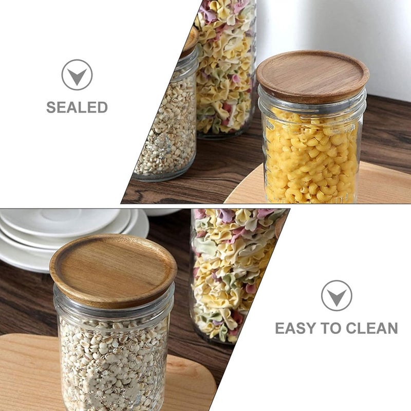 INOOMP Sealed Glass Jar Lids with 70mm Wooden Acacia Covers, Reusable Mason Canister Sealing Caps for Household Storage, 2pcs Set - Image 3