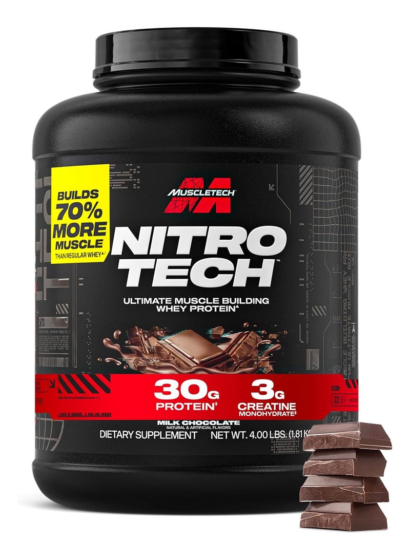 MuscleTech NitroTech Whey Protein Ultimate Muscle Building Formula Increase strength & Performance Milk Chocolate 4Lbs - Image 1