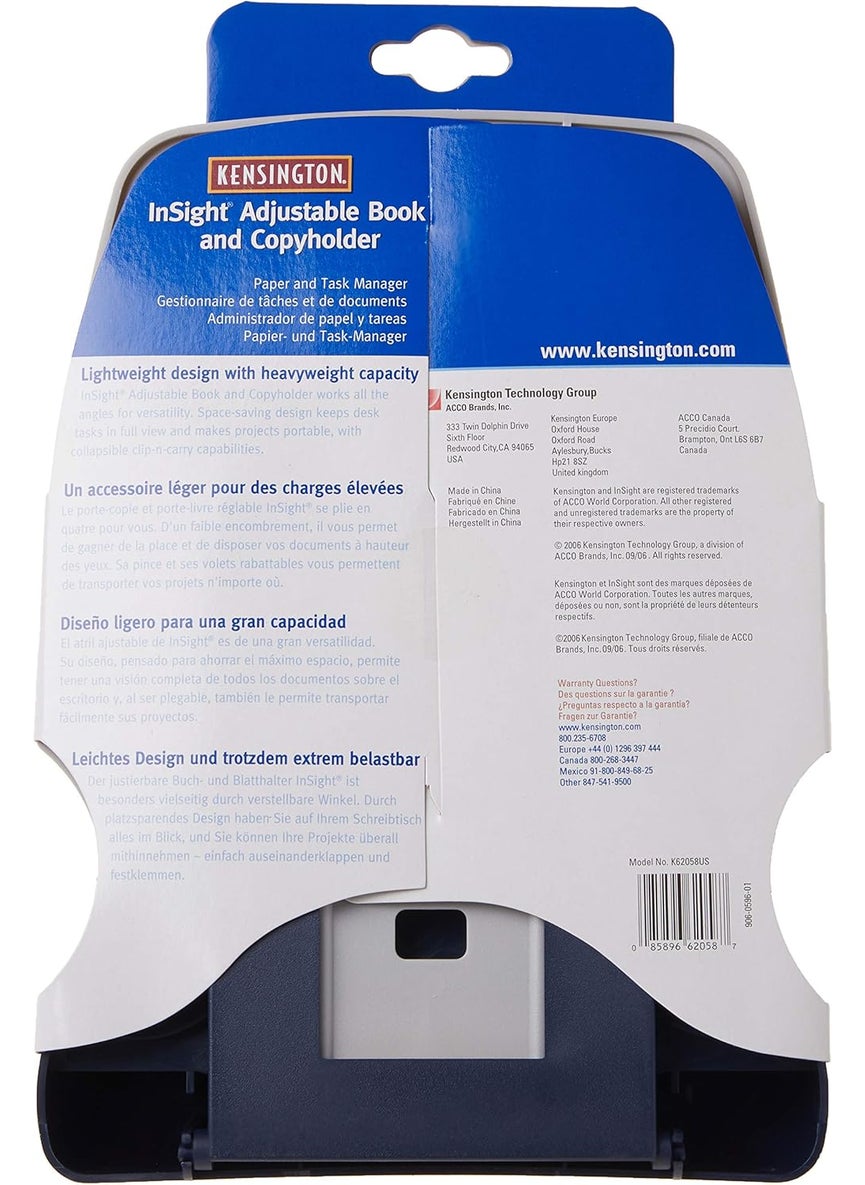 Kensington Kensington Insight Adjustable Book Copyholder 50 Sheet Capacity Metal Midnight Bluegray  - Image 3