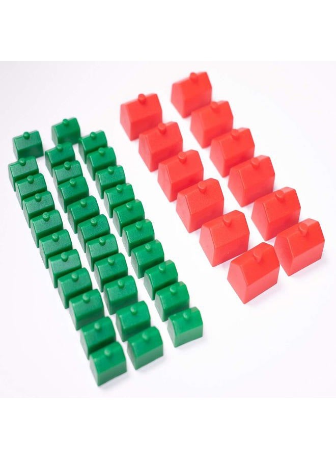 Monopoly Green House and Red Hotel Replacements: 32 Houses & 12 Hotels, Matte Finish, Injection Molded Polystyrene, Game Set for 8+ Players, Age 6+