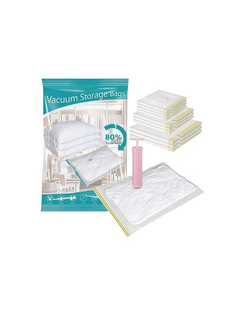 SKT Shiketro 10 Space-saving Vacuum Storage Bags With a Manual Pump, Reusable, Suitable For Storing Bedding, Clothing, Curtains, and Pillows (3 extra-large 100CM*80CM / 3 large 80CM*60CM / 4 medium 70CM*50CM) - Image 1