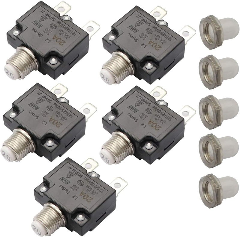 T Tocas 5pcs Push Button Reset 20A Circuit Breakers with Quick Connect Terminals Waterproof Button DC50V AC125-250V - Image 1