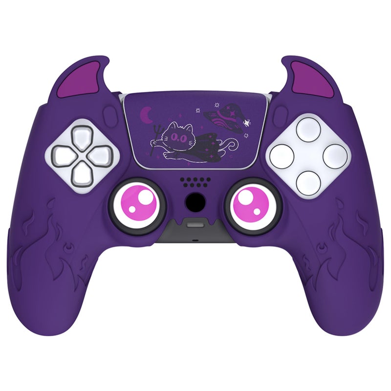 PlayVital Halloween Cute Demon Controller Silicone Case for ps5, Kawaii Controller Cover Gamepad Skin Protector for ps5 with Touch Pad Sticker & Thumb Grip Caps - Purple - Image 1