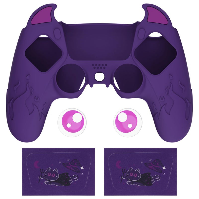 PlayVital Halloween Cute Demon Controller Silicone Case for ps5, Kawaii Controller Cover Gamepad Skin Protector for ps5 with Touch Pad Sticker & Thumb Grip Caps - Purple - Image 2