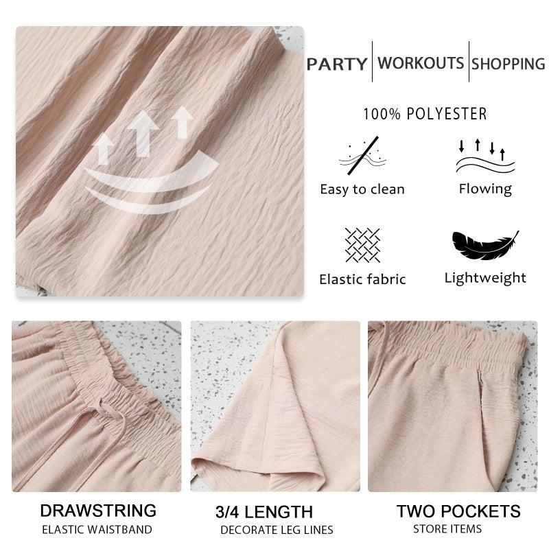 Anyhold Womens Capri Pants Loose High Waisted Wide Leg Lounge Pants Drawstring Casual Palazzo Trousers with Pockets Medium, Ash Gray - Image 4