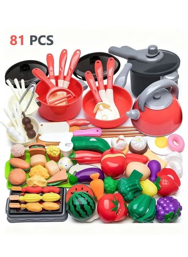 Kitchen playset,Children'S Kitchen Toy Set , Portable Pretend Play Simulation Induction Cooker Cooking Tableware Fruit Toys Kitchen Utensils With Sound Effects Various Styles Of Play - Image 1