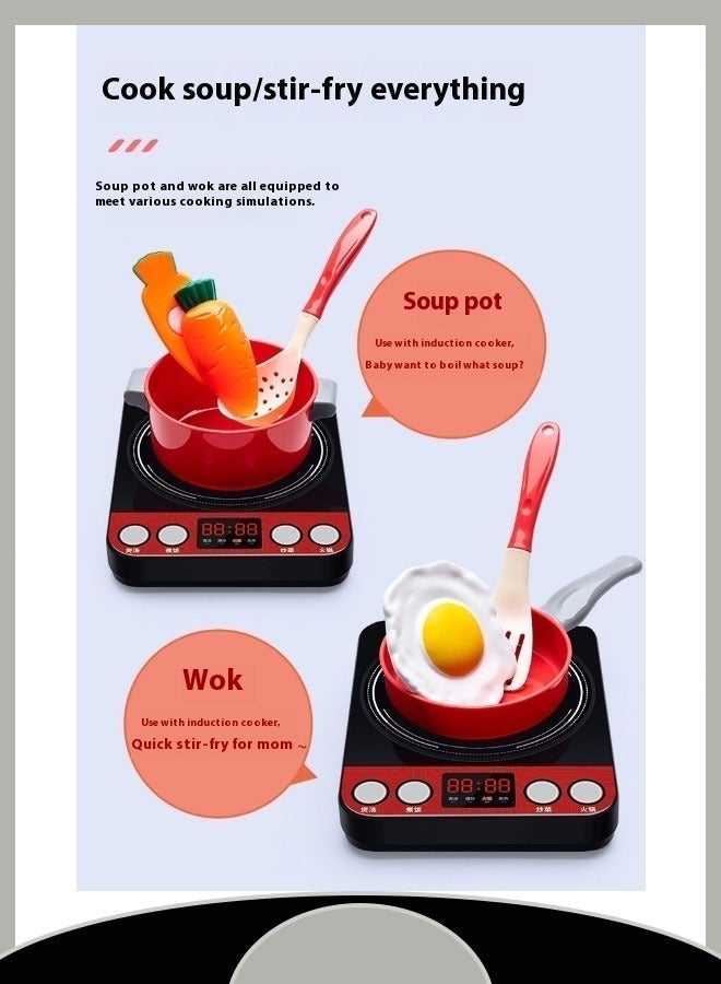 Kitchen playset,Children'S Kitchen Toy Set , Portable Pretend Play Simulation Induction Cooker Cooking Tableware Fruit Toys Kitchen Utensils With Sound Effects Various Styles Of Play - Image 5