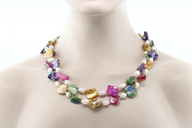 Gem Stone King 46 Inch MultiColor Cultured Freshwater Pearl and Simulated Shell Pearls Necklace For Women - Image 3